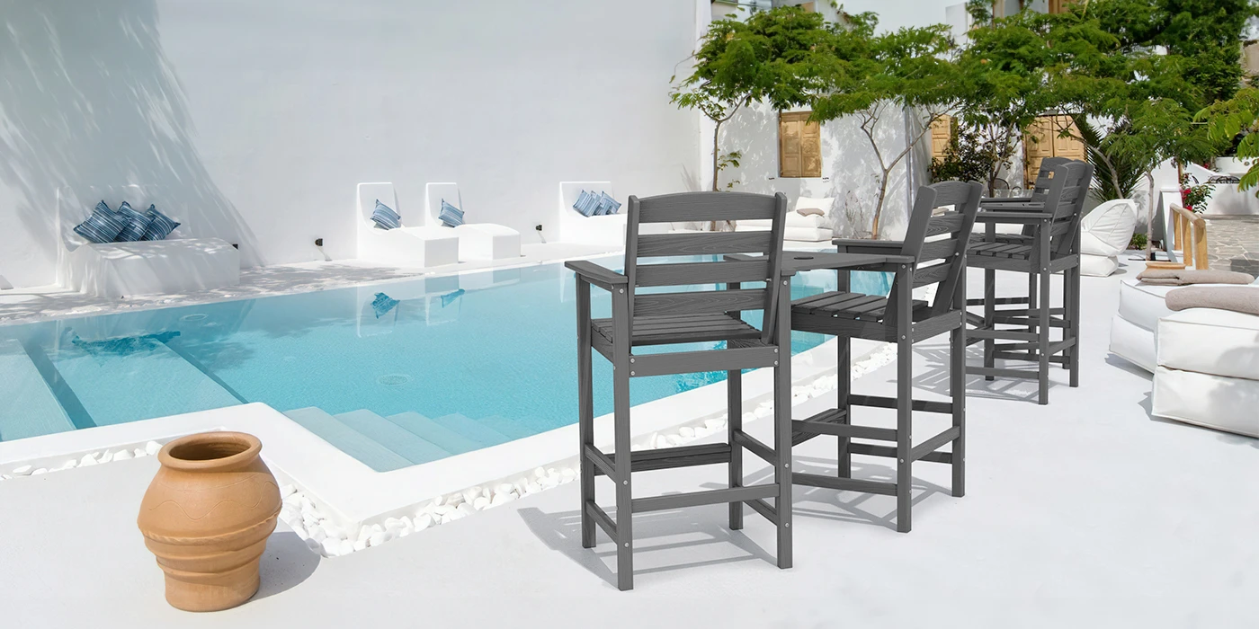 Low Back Tete-a-Tete Bar Arm Chair Set by the Pool