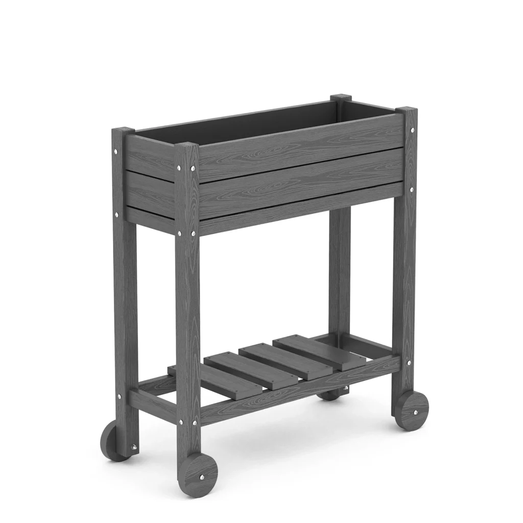 HDPE Raised Garden Bed with Wheels - Dark Gray