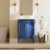 24 in. Navy Single Basin Vanity with White Ceramic Top-Navy in the bathroom