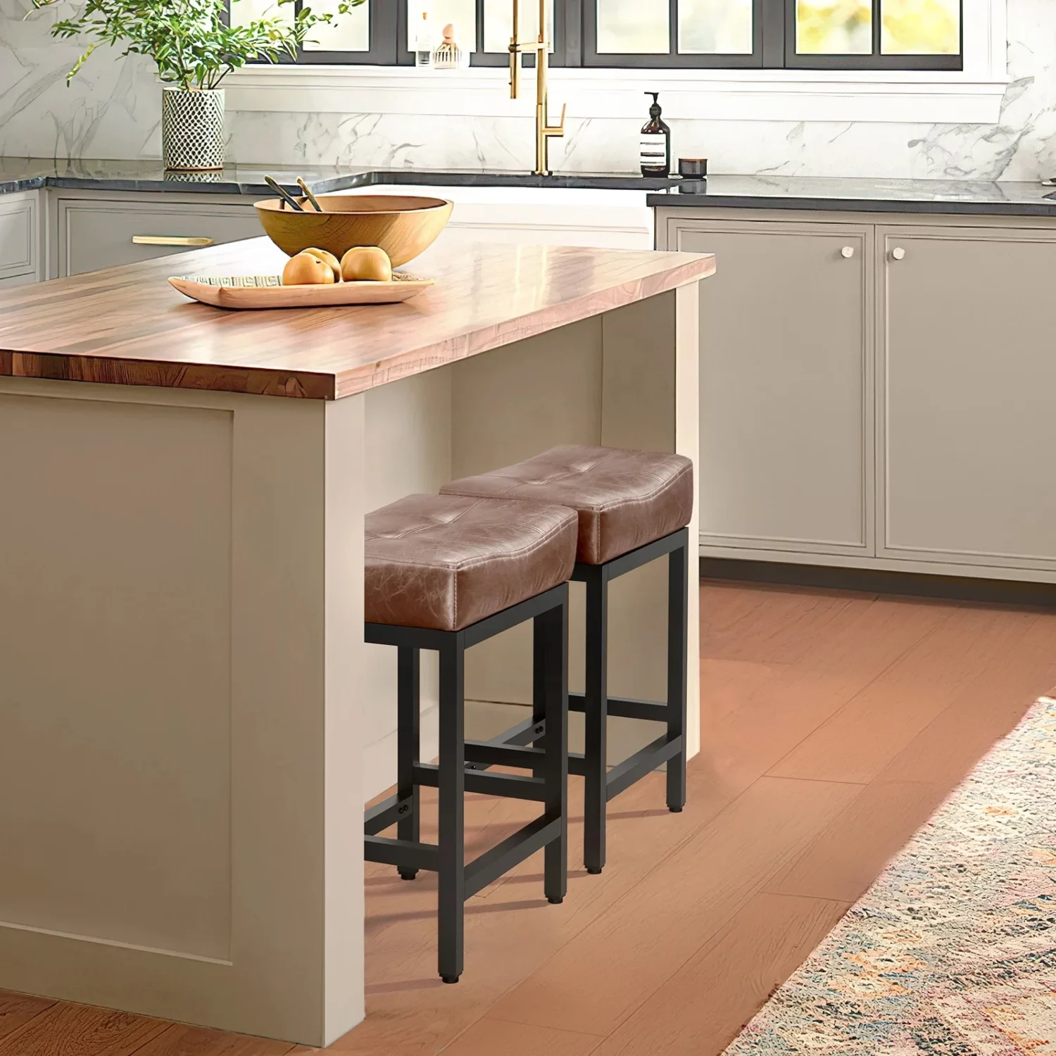 24" Counter Height Faux Leather Kitchen Bar Stool Set of 2 - Image 4