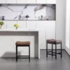 24″ Counter Height Faux Leather Kitchen Bar Stool Set of 2-Dark Brown in kitchen