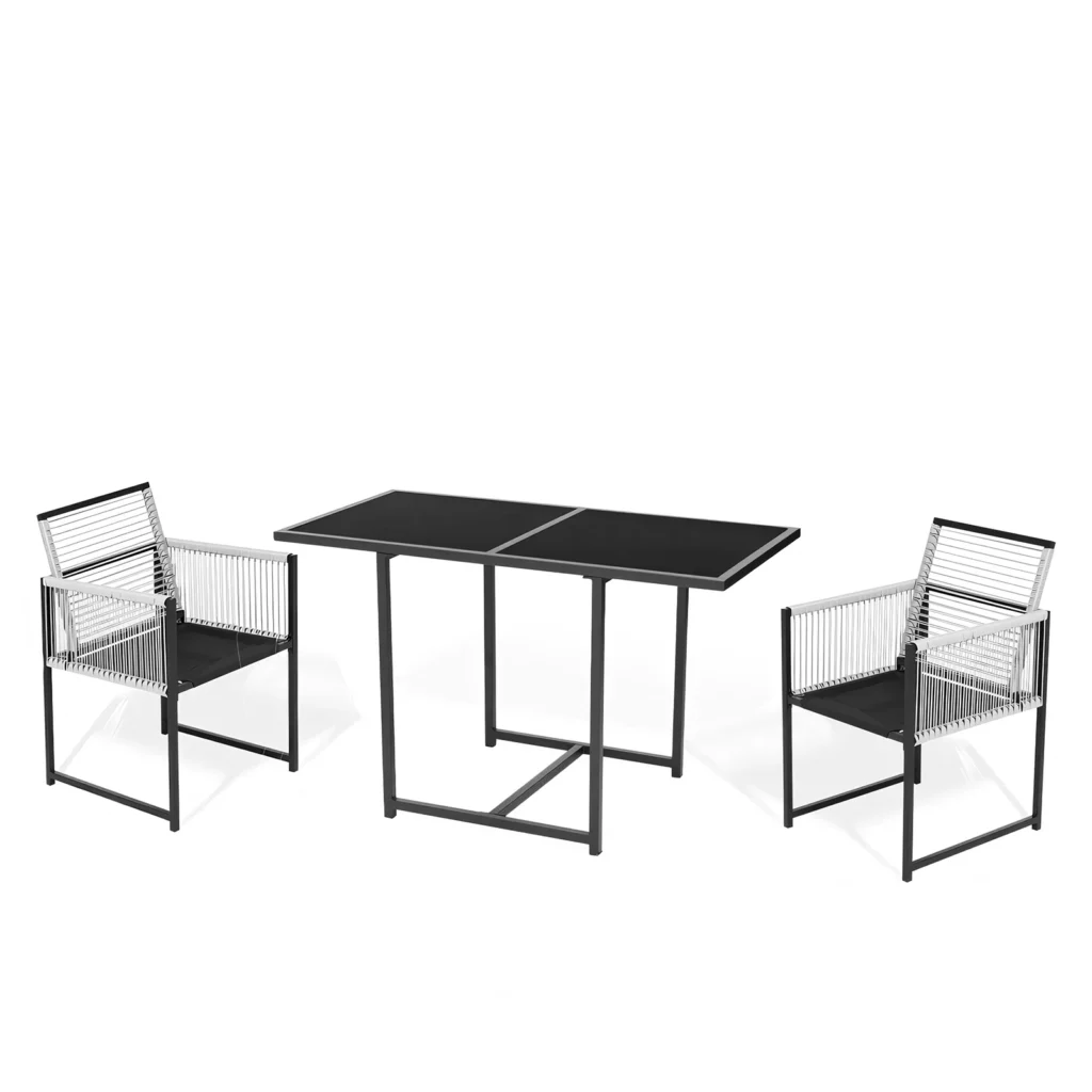 3-Piece Patio Glass Dining Table and Rattan Dining Chair Set