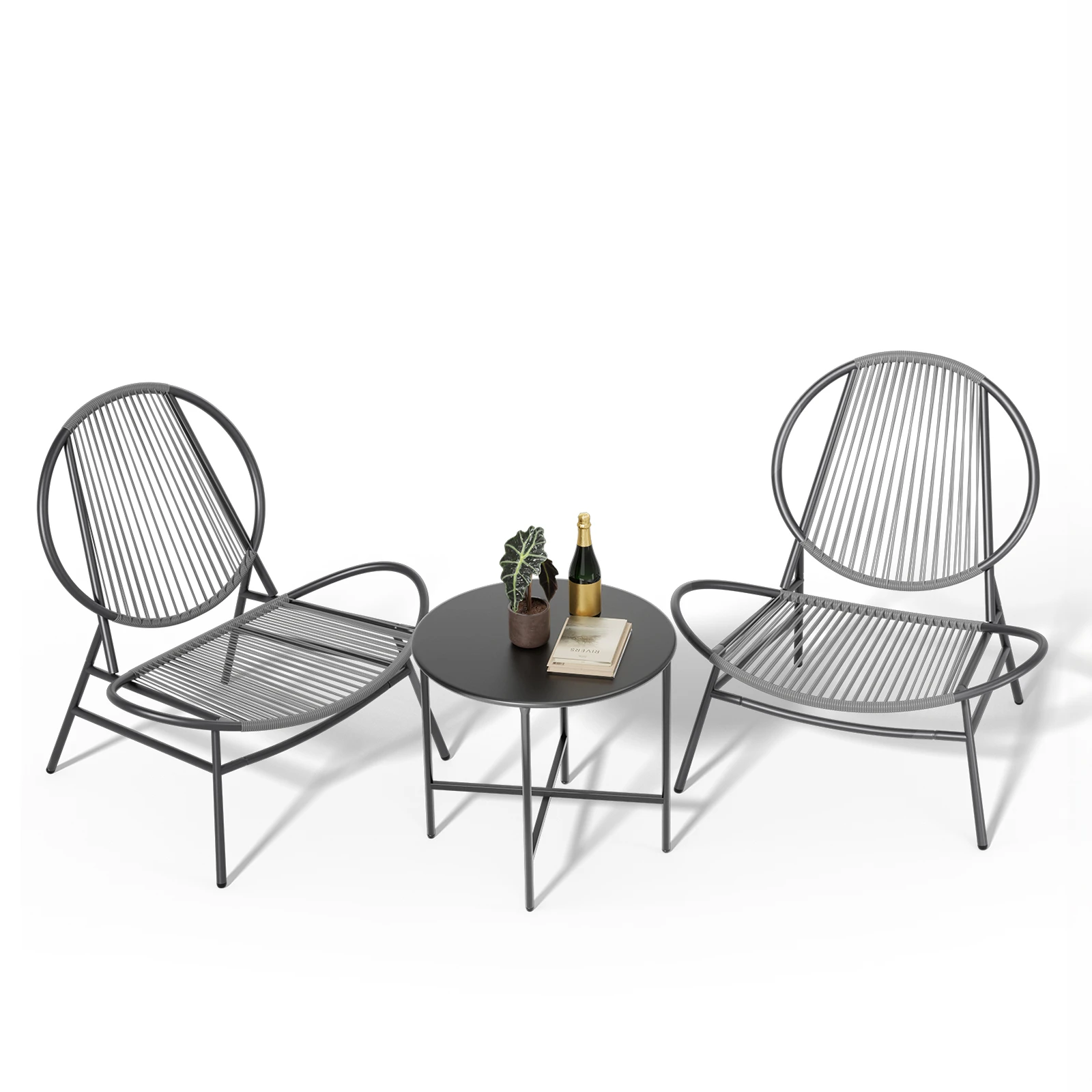 3-Piece Round Rattan Patio Bistro Set