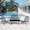 4-Piece Round Rattan Patio Bistro Set-Black by the pool
