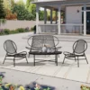 4-Piece Round Rattan Patio Bistro Set-Black on the front porch