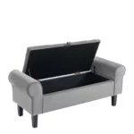 Gray Velvet Storage Bench with Arms - Homeslecting