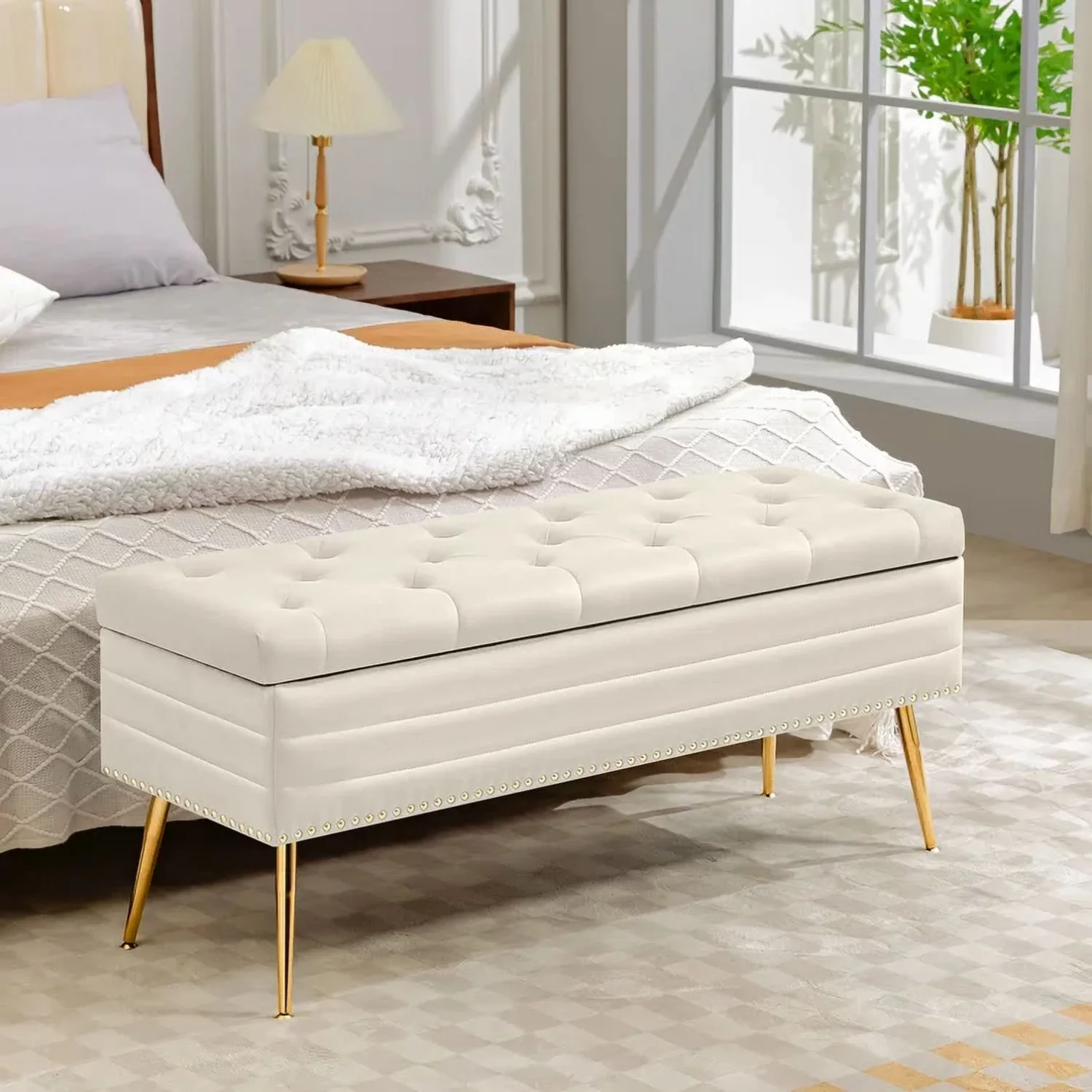 Modern Bedroom Tufted Velvet Storage Bench - Image 3