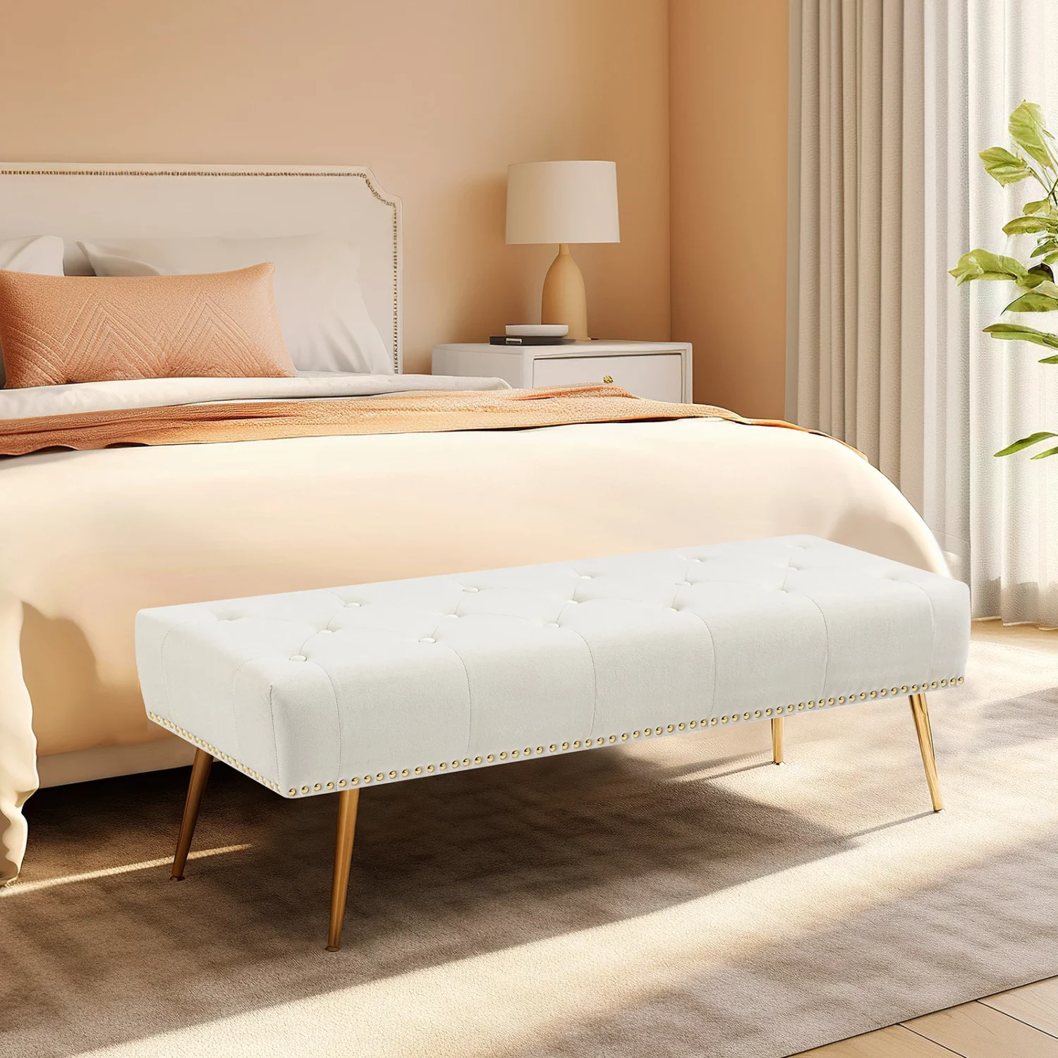Modern Bedroom Tufted Velvet Ottoman Bench - Image 4