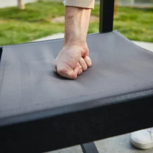 Detail of the HDPE Mesh Outdoor Dining Armchair-Black