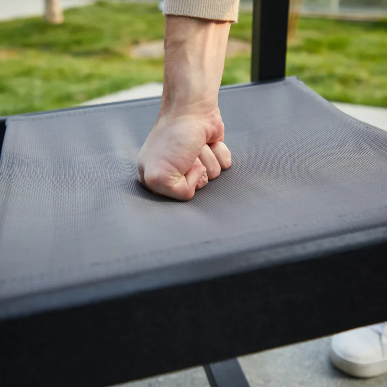 Detail of the HDPE Mesh Outdoor Dining Armchair-Black