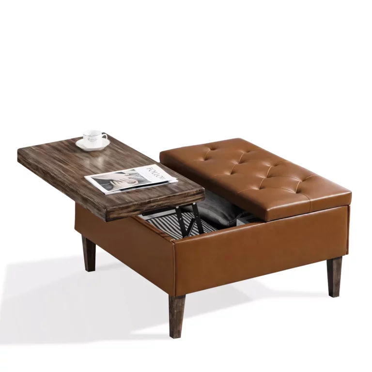Faux Leather Tufted Storage Ottoman Bench