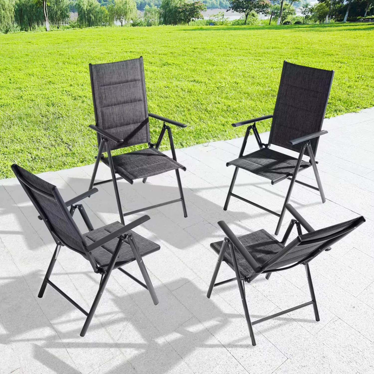 Outdoor Aluminum Stackable Reclining Dining Armchair Set of 2 - Image 5