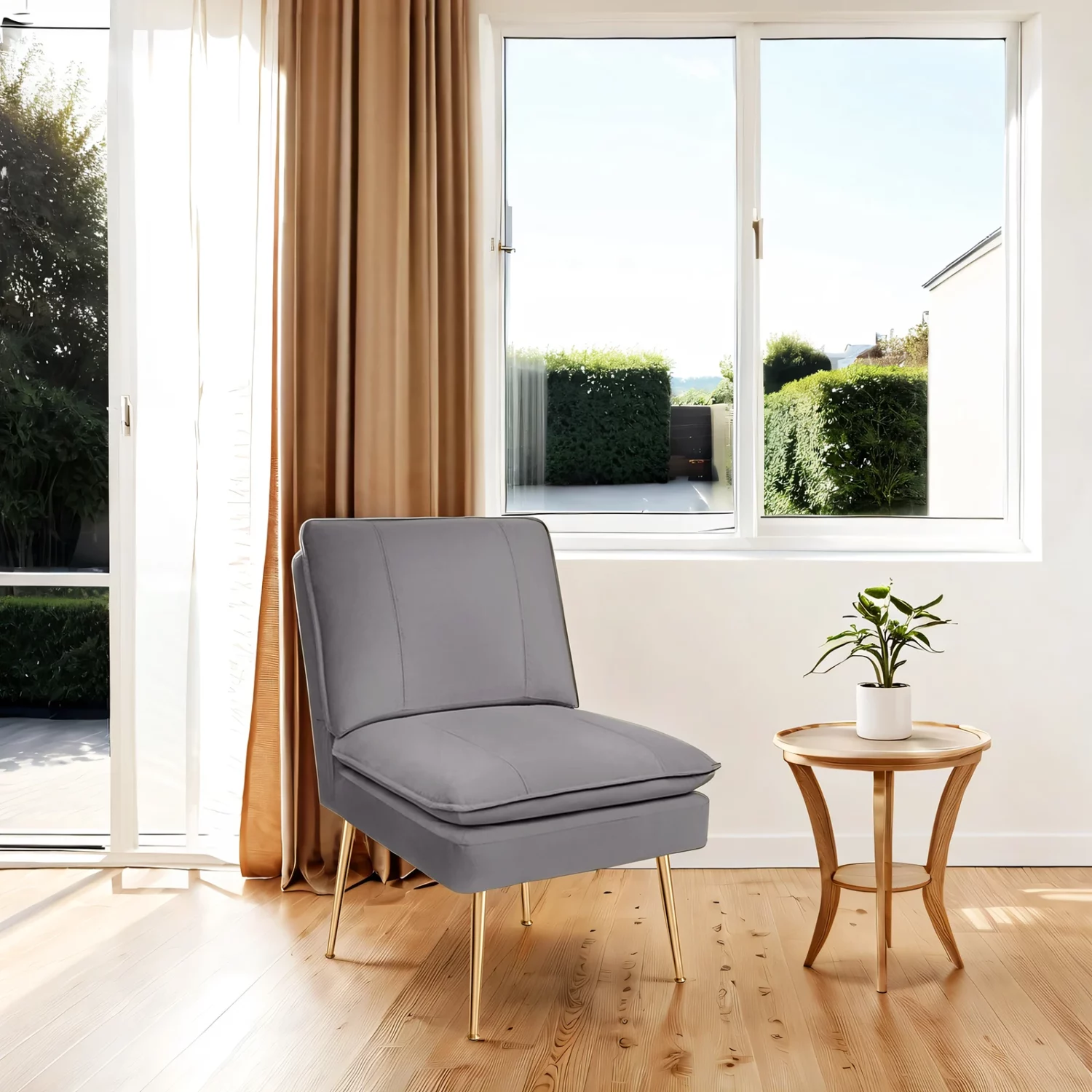 Upholstered Armless Accent Chair with Cushion - Image 2