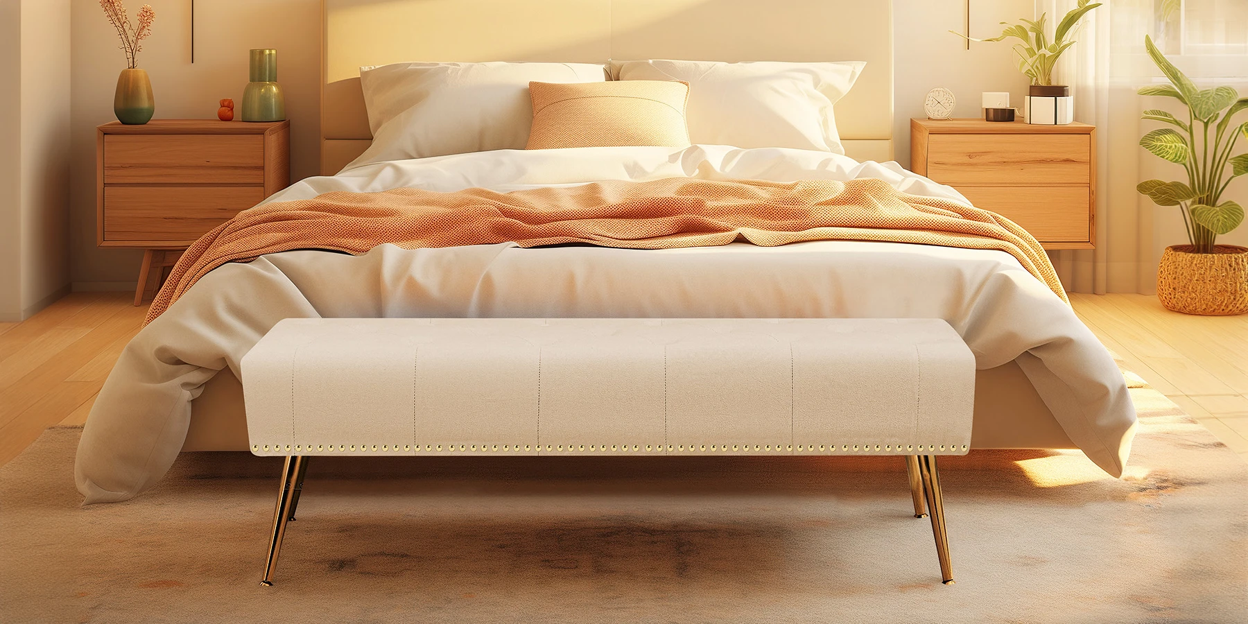 Modern Bedroom Tufted Velvet Ottoman Bench