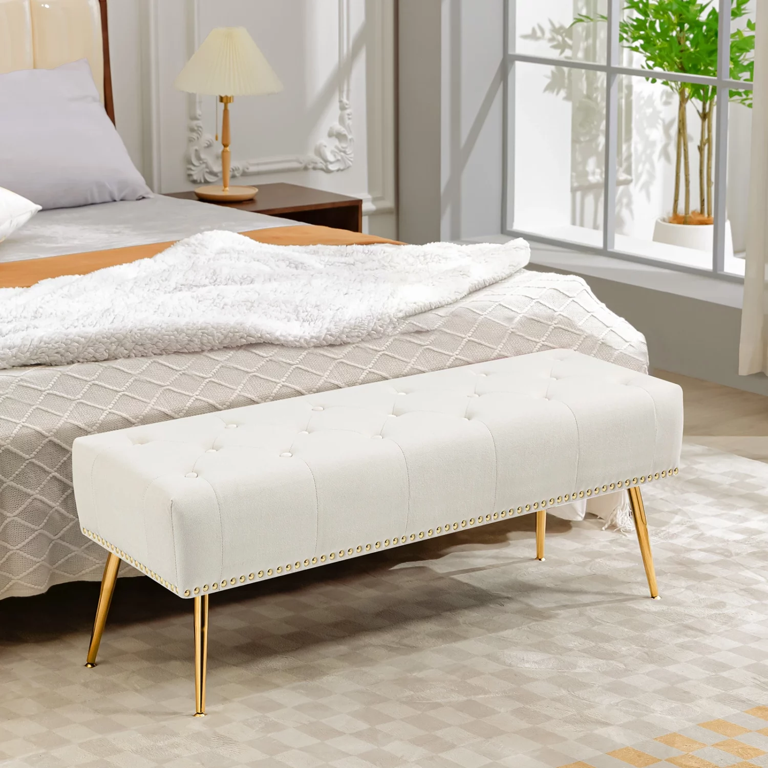 Modern Bedroom Tufted Velvet Ottoman Bench - Image 3