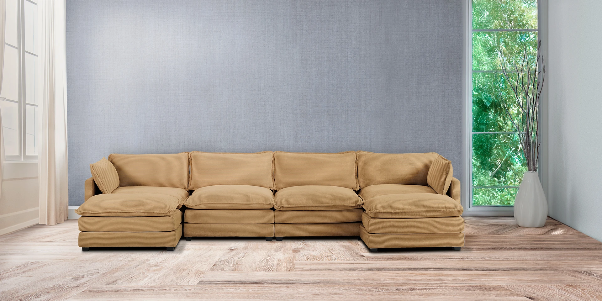 Modern Corduroy 4 Setas Sectional Sofa with Ottomans