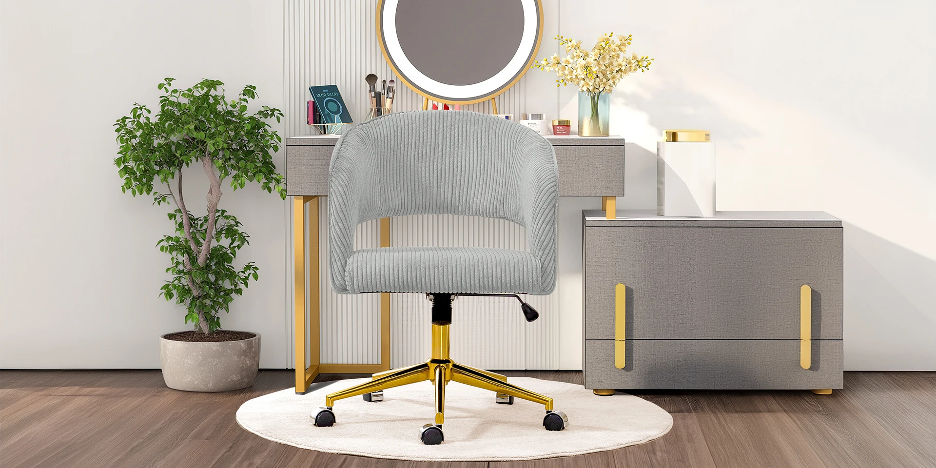 Modern Corduroy Height Adjustable Swivel Office Chair with Wheels (1)