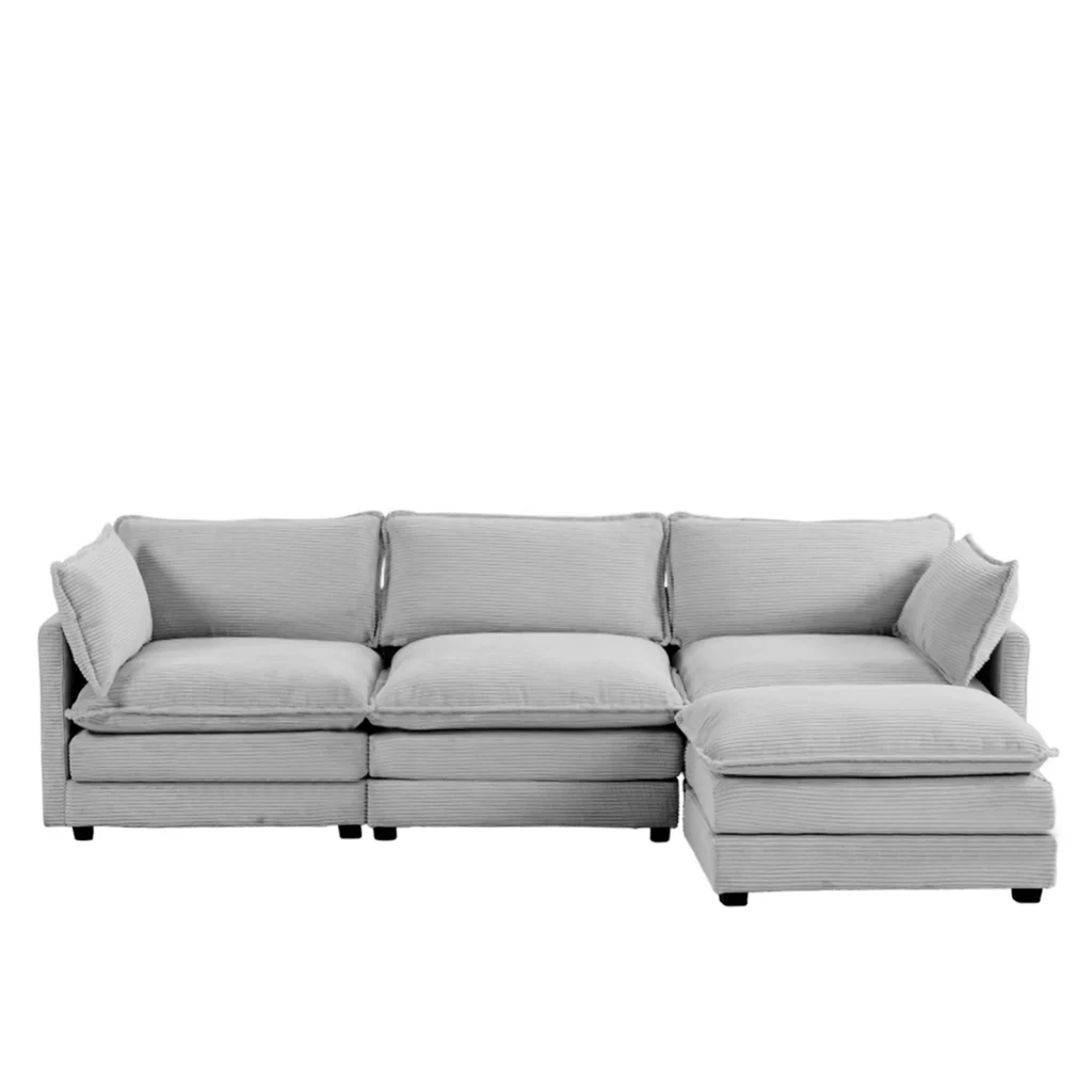 Modern Corduroy 3 Seats Sectional Sofa with Ottoman