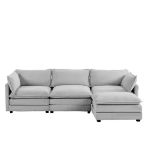 Modern Corduroy 3 Seats Sectional Sofa with Ottoman