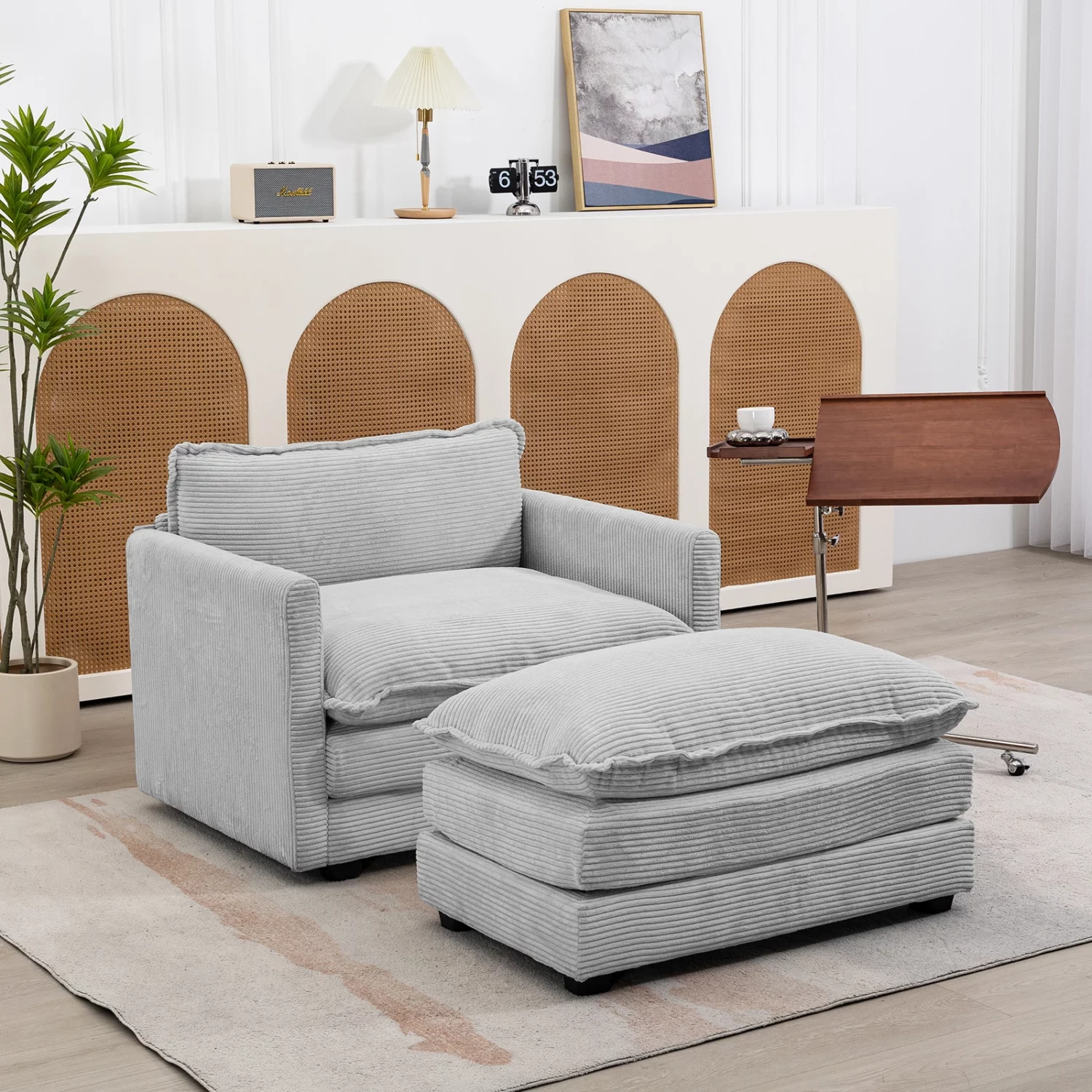 Modern Corduroy Accent Armchair with Ottoman - Image 2
