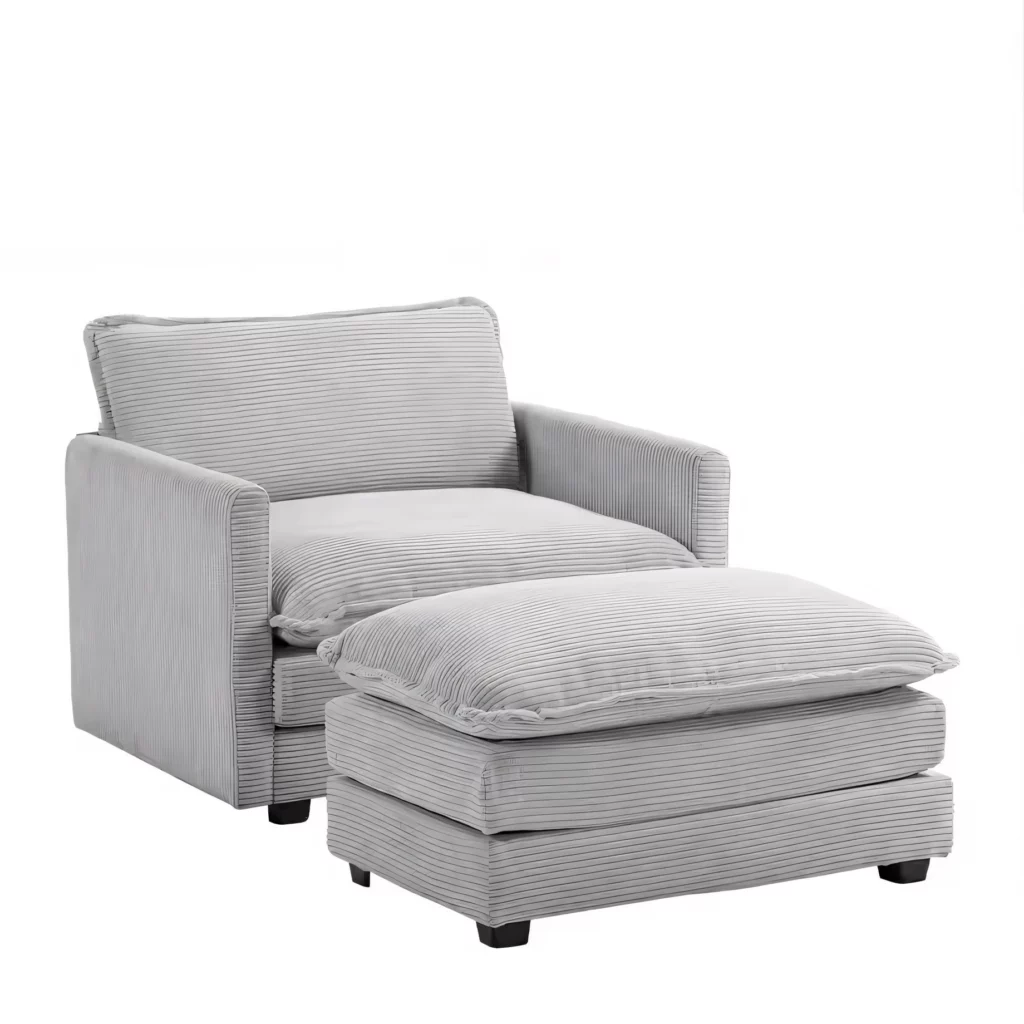 Modern Corduroy Accent Armchair with Ottoman