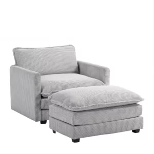 Modern Corduroy Accent Armchair with Ottoman