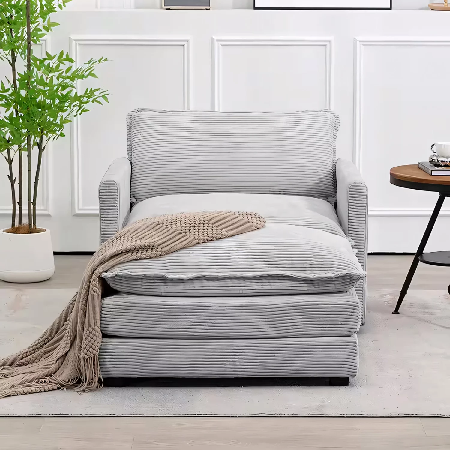 Modern Corduroy Accent Armchair with Ottoman - Image 4