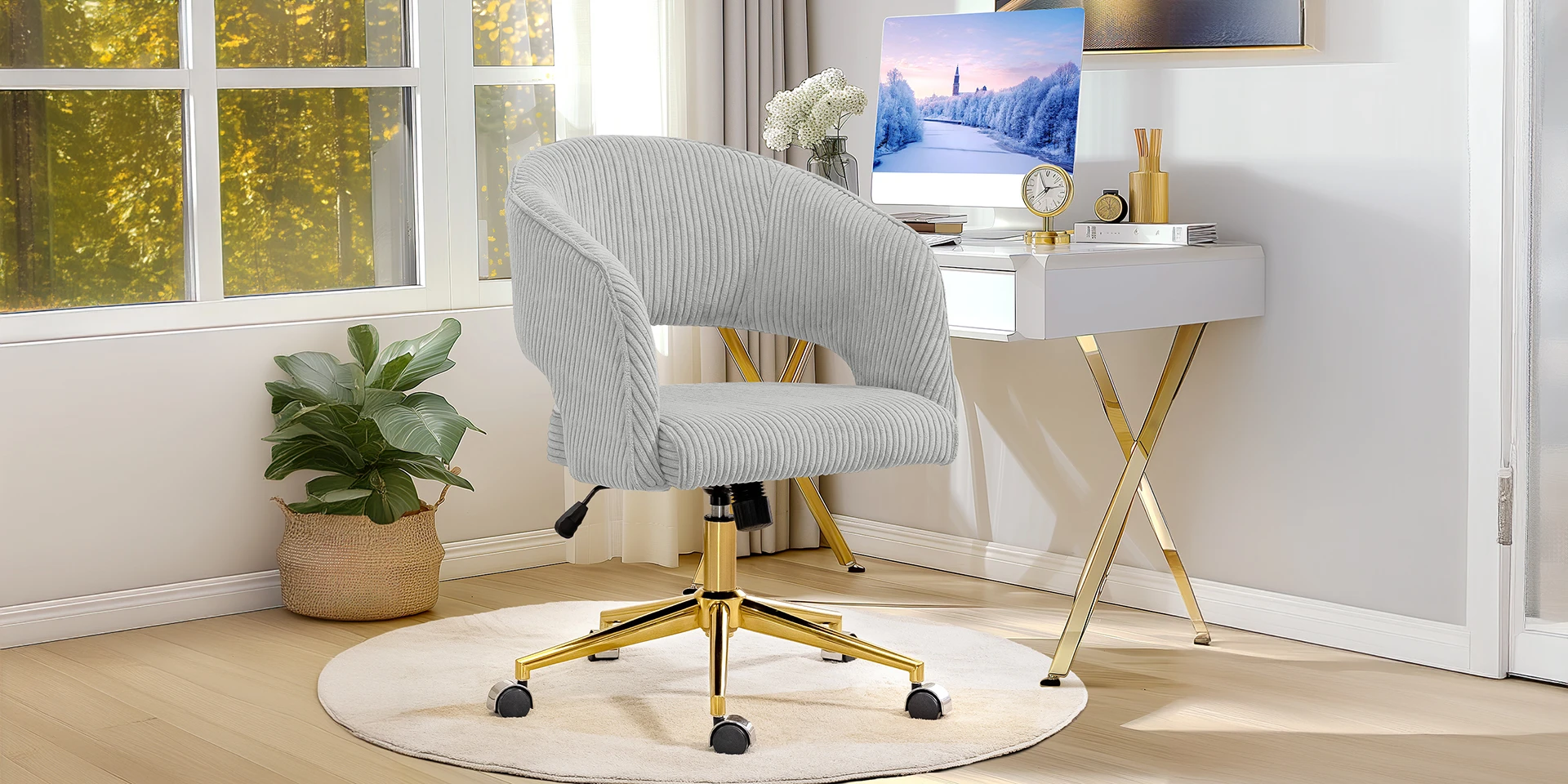 Modern Corduroy Swivel Office Chair with Wheels