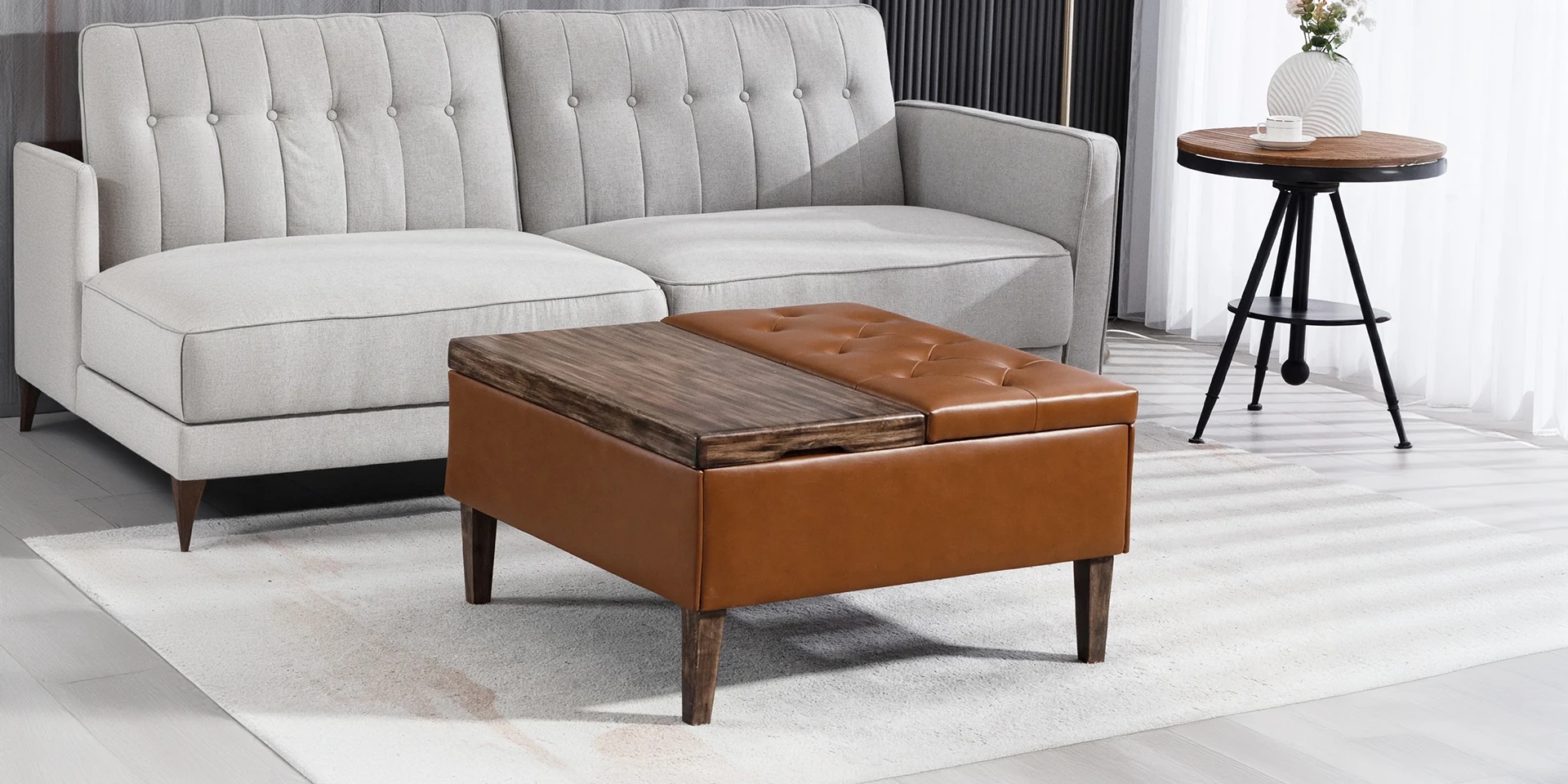 Modern Duplex Tufted Lift-Top Ottoman Bench with Storage