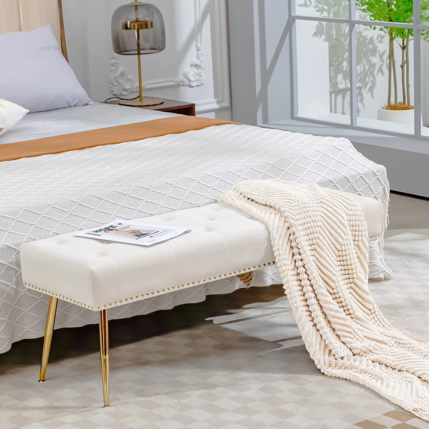 Modern Bedroom Tufted Velvet Ottoman Bench - Image 2