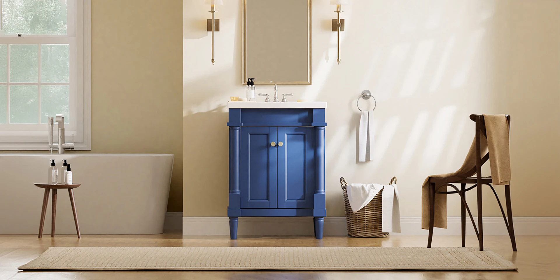 Navy Single 24 inch Basin Vanity with White Ceramic Top