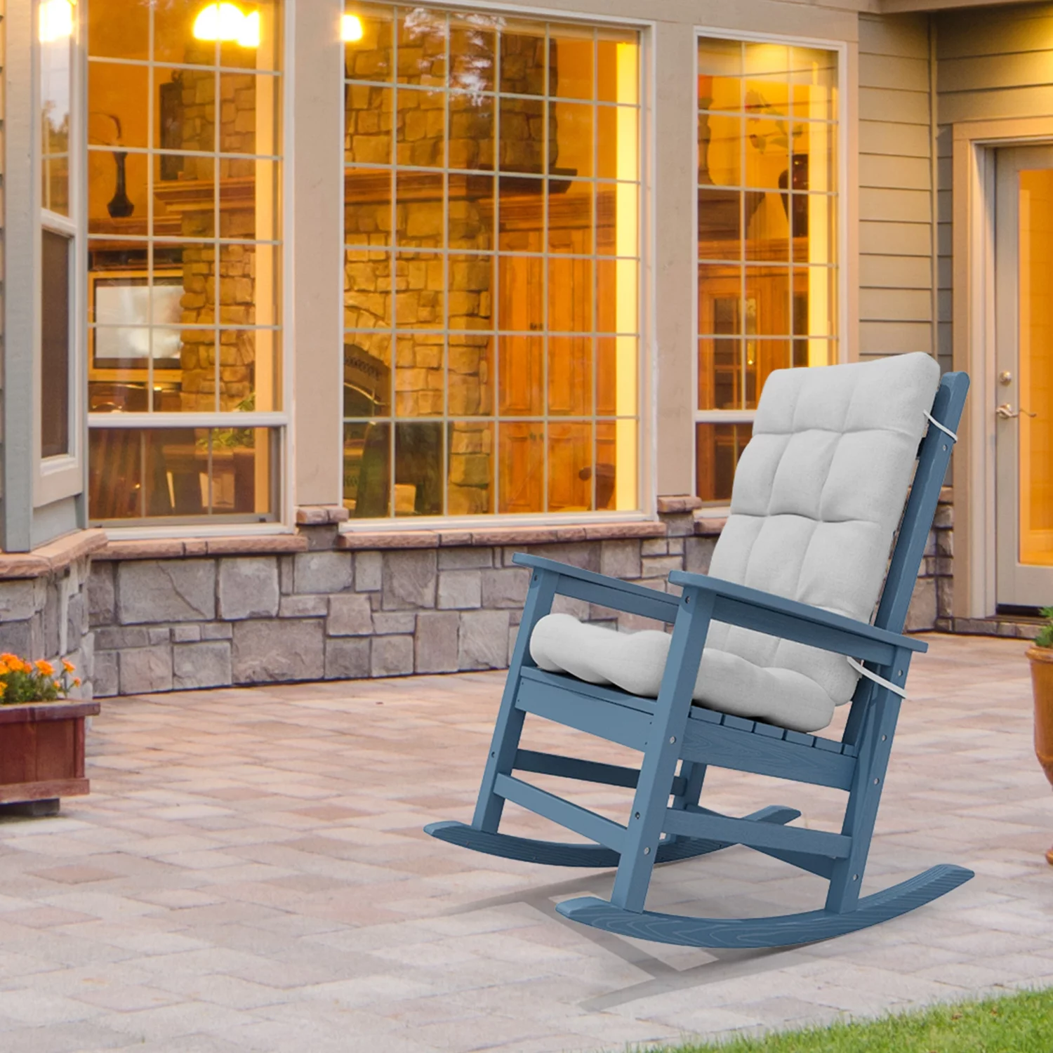 Olefin Tufted High Back Outdoor Chair Cushion Pair with Rocking Chair