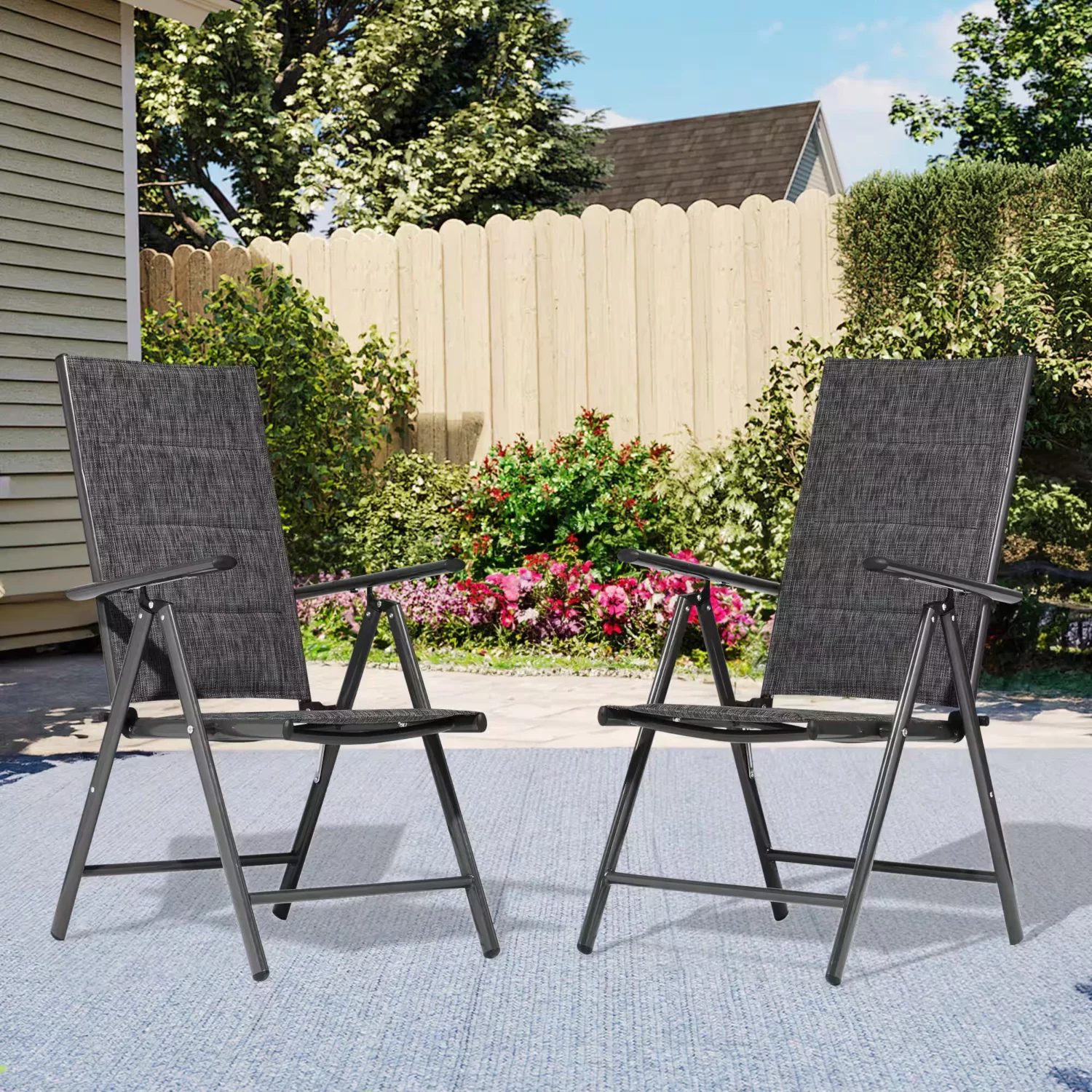 Outdoor Aluminum Stackable Reclining Dining Armchair Set of 2 - Image 4