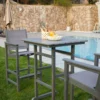 Outdoor HDPE Mesh 3-Piece Bar Height Armchair and Table Set-Dark Gray by the poolside (1)