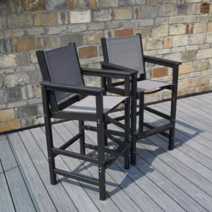 Outdoor HDPE Mesh Bar Height Armchair Set of 2-Black at the porch