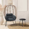 Patio Wicker Lounge Egg Chair Set with Side Table-Dark Gray in the living room