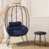 Patio Wicker Lounge Egg Chair Set with Side Table-Navy Blue in the living room