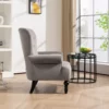 Side view of the Velvet Accent Sofa Armchair with Tufted Back-Gray in the bedroom