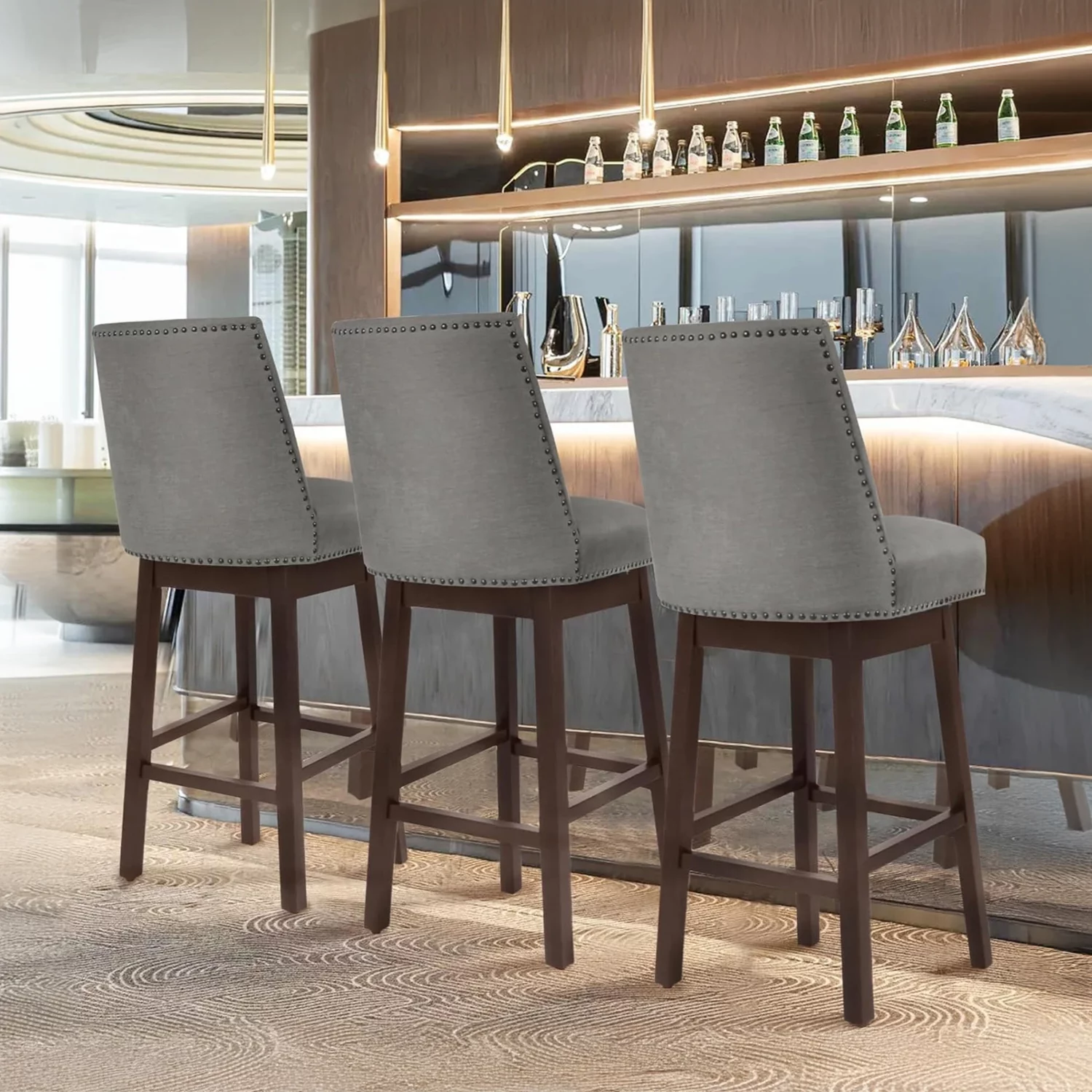Velvet Swivel Bar Stool Set of 2 - Image 6