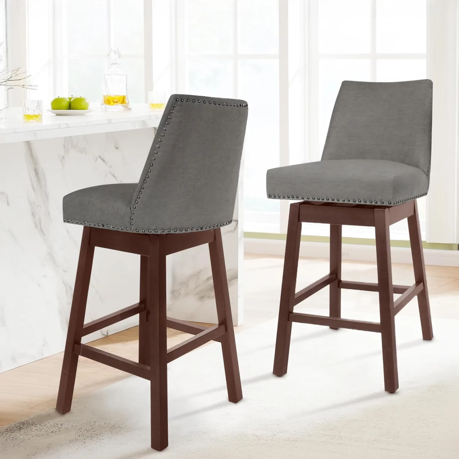 Velvet Swivel Bar Stool Set of 2 - Image 5