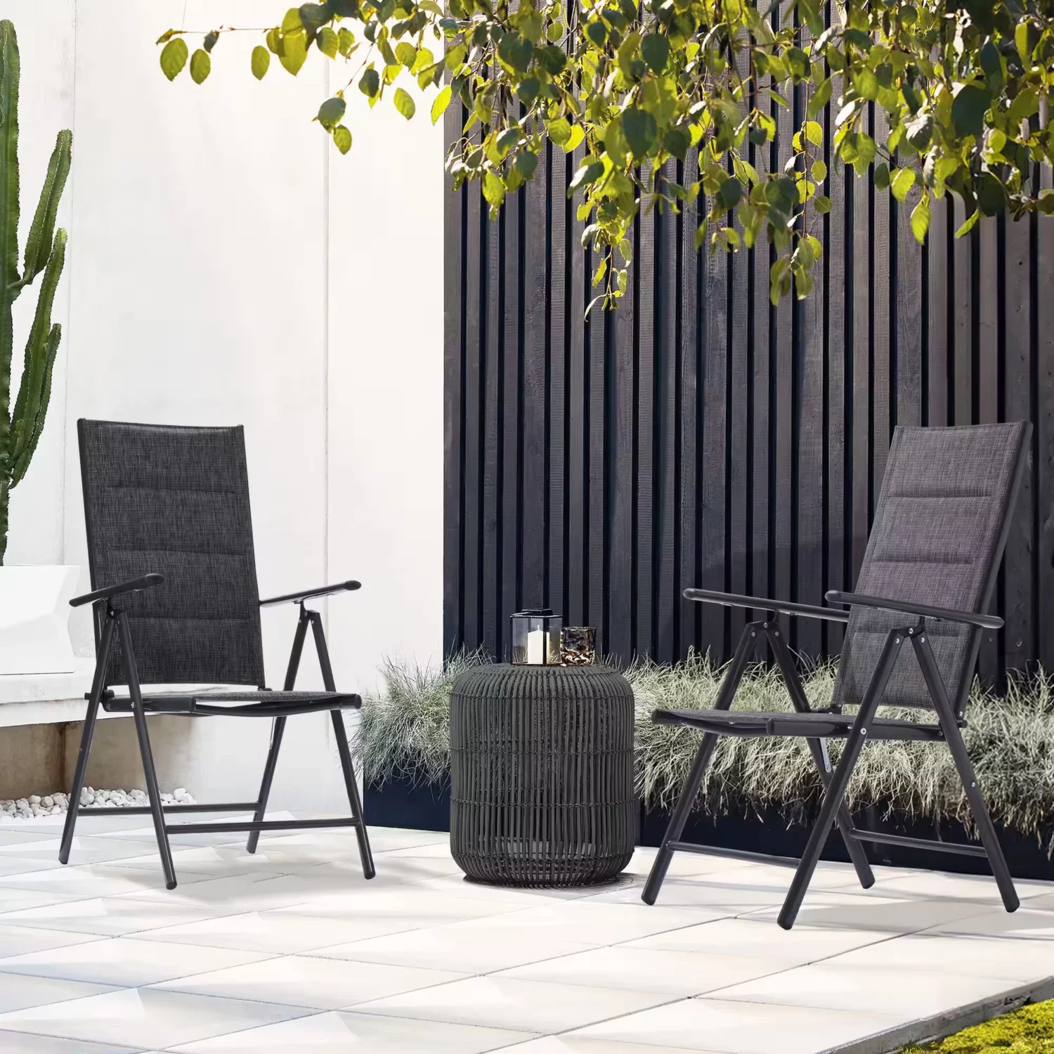 Outdoor Aluminum Stackable Reclining Dining Armchair Set of 2 - Image 2
