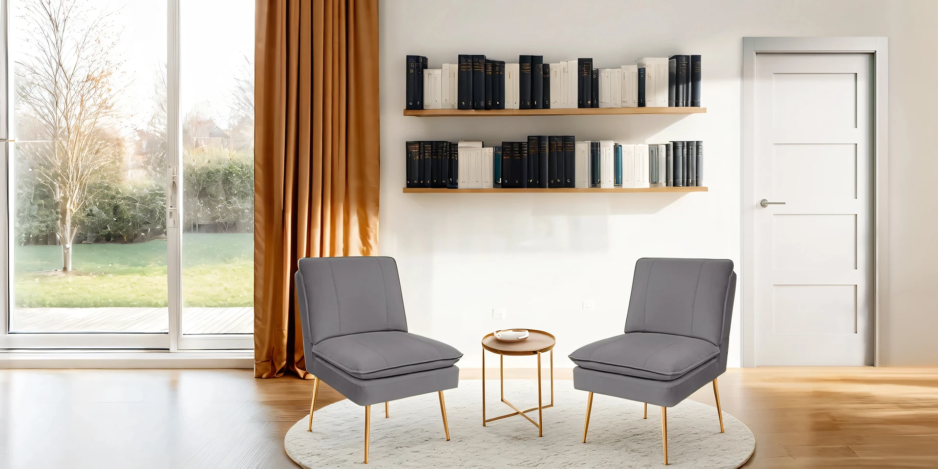 Two Upholstered Armless Accent Chairs Set
