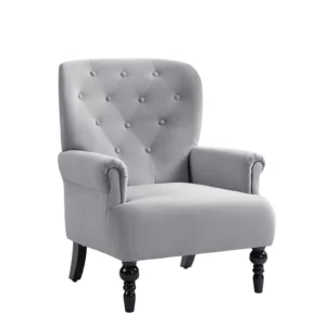 Dark Gray Velvet Tufted Accent Armchair - Homeselecting