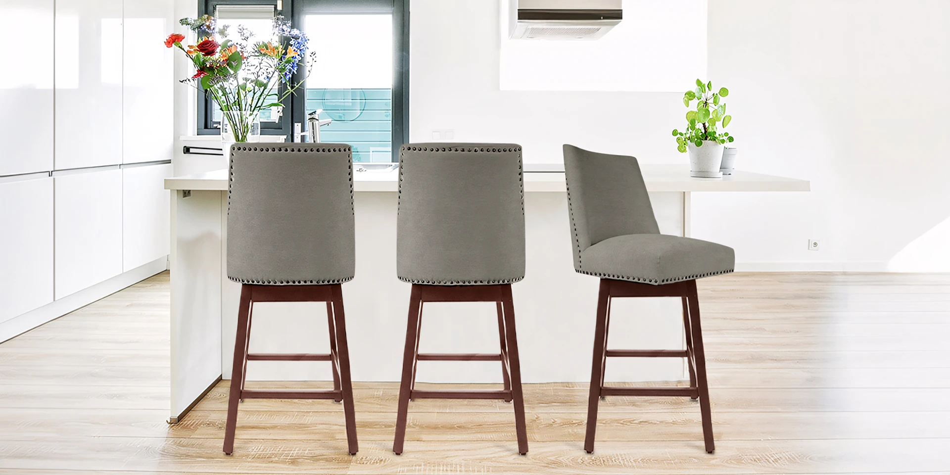 Velvet Armless Swivel Bar Stool Set