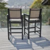 back view of the Outdoor HDPE Mesh Bar Height Armchair Set of 2-Black