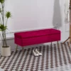 side view of the Modern Bedroom Tufted Velvet Storage Bench-Rose Pink in the livingroom