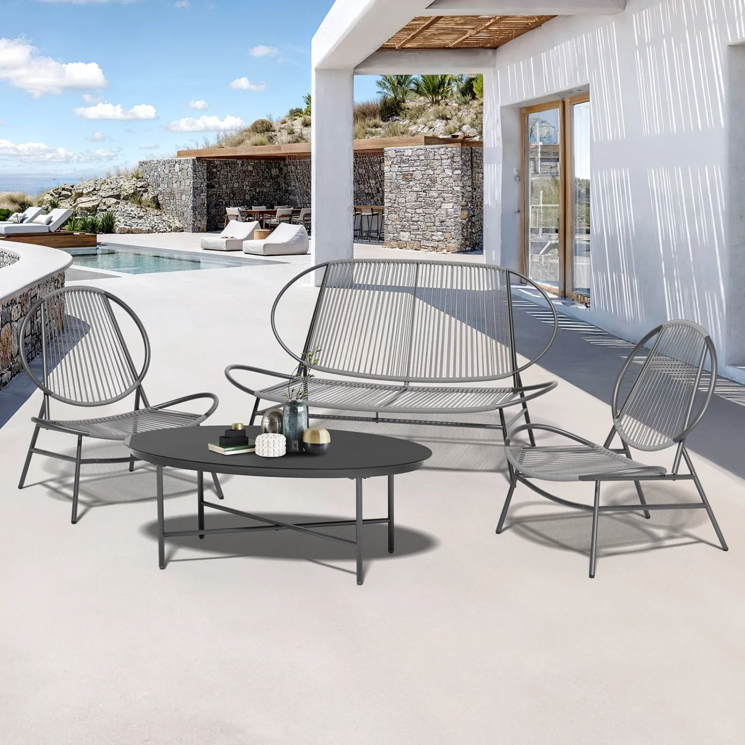 4-Piece Round Rattan Patio Bistro Set - Image 5