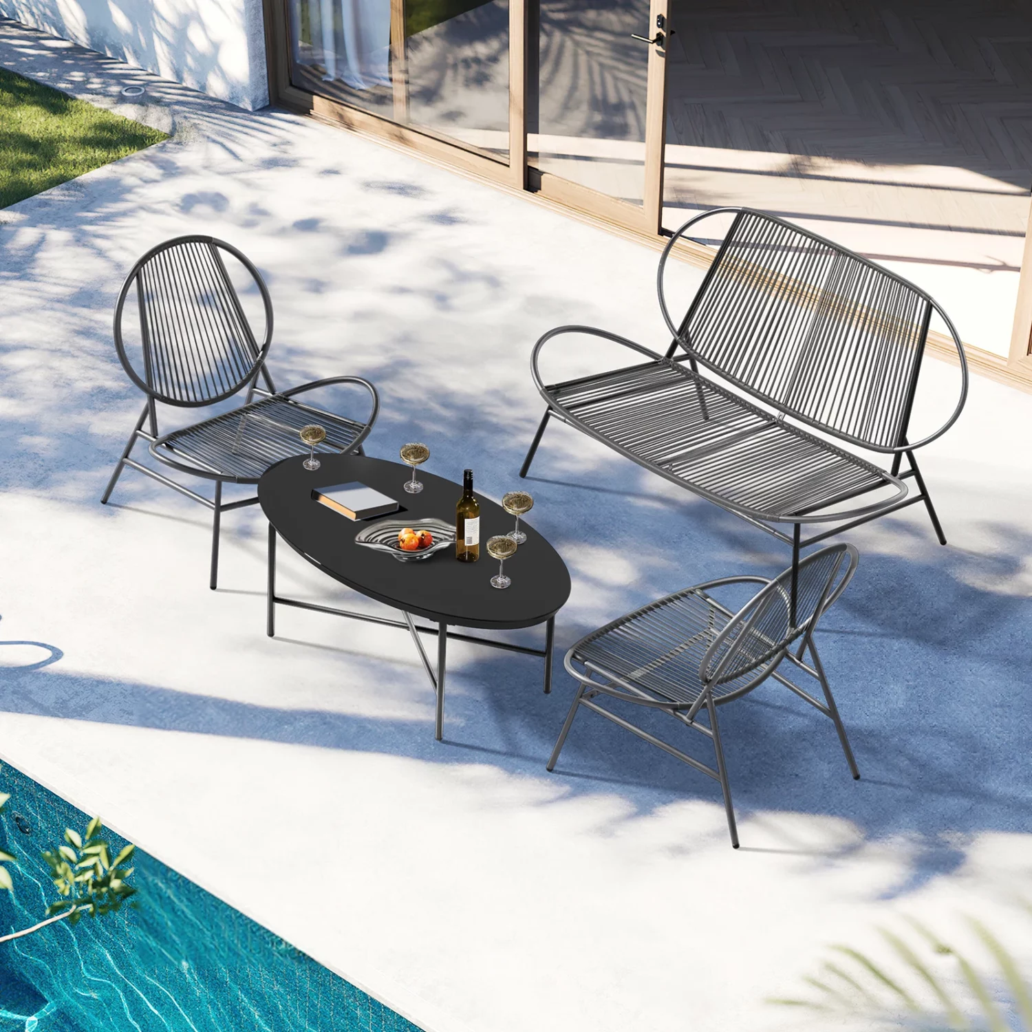 4 Piece Patio Wicker Bistro Set By the Pool