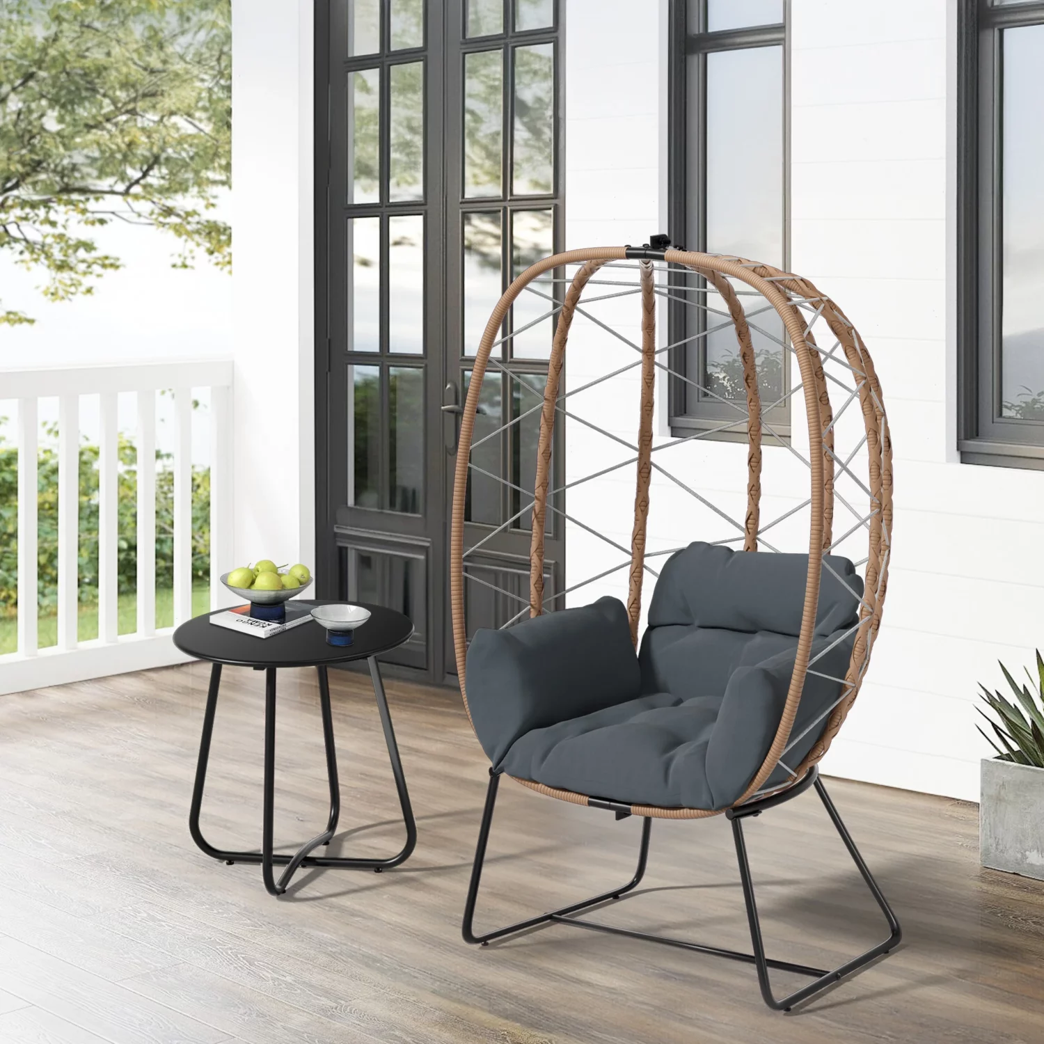 Patio Wicker Lounge Egg Chair Set with Side Table - Image 2