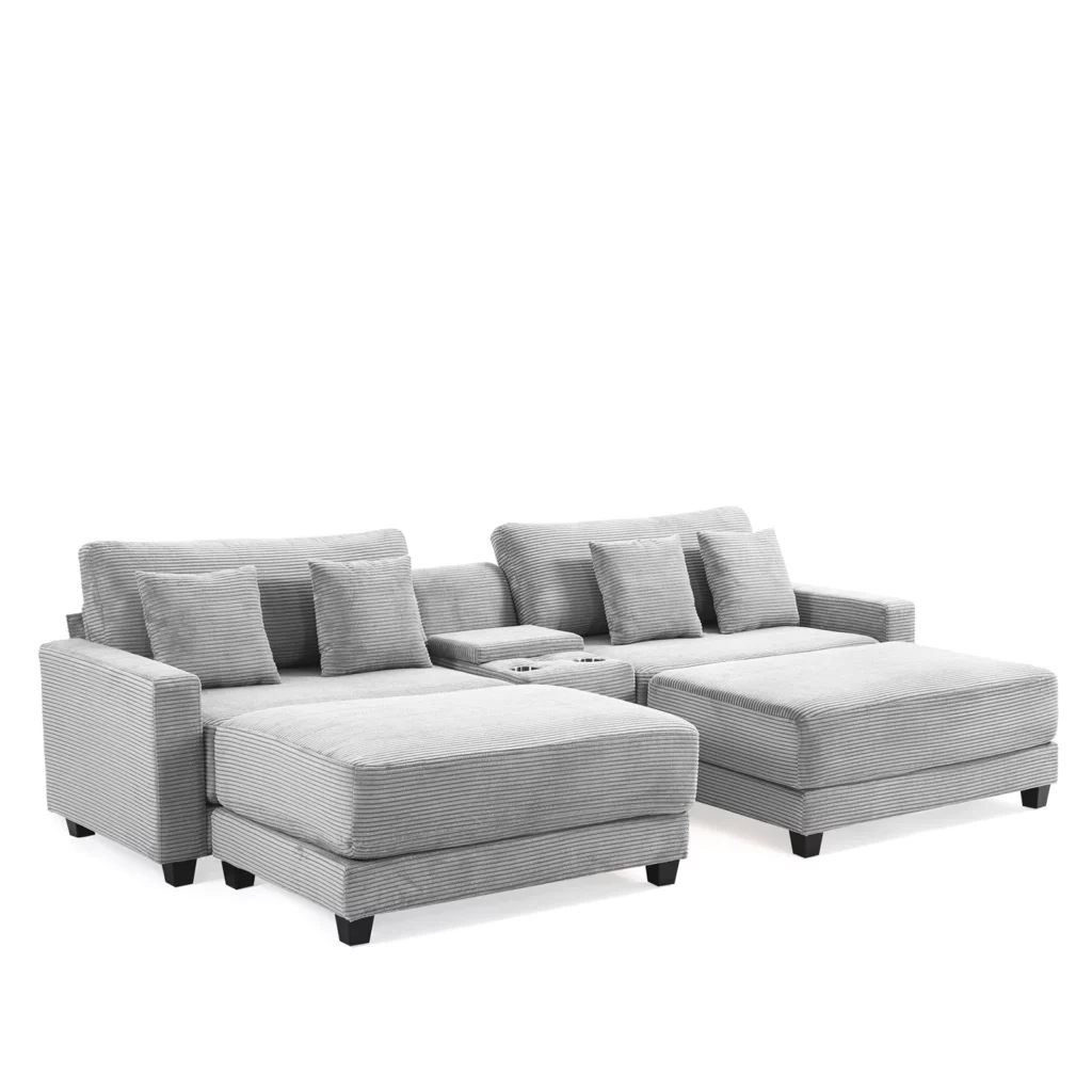 Gray Velvet Sectional Sofa with Ottoman - Homeselecting